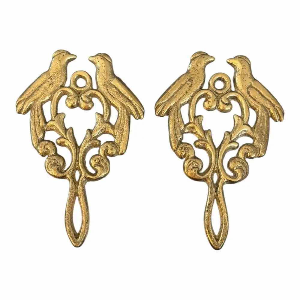 2 Vintage Bird Motif Solid Brass Trivet Footed 1970’s Wall Hanging 7”x4.5”